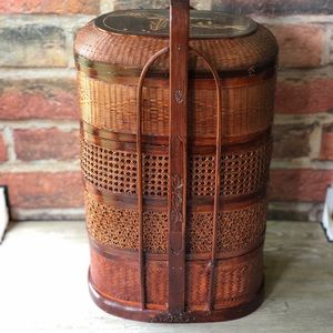 Vintage 90’s Oriental Wicker Food Baskets with Lid.